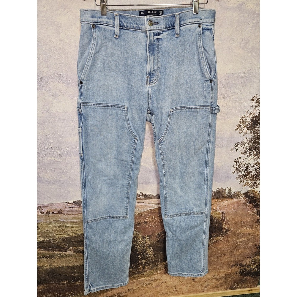 Hollister Jeans Men's Blue Carpenter Double Knee Loose Lightwash Work Wear 32x32